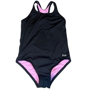 TYR Girls Durafast Elite Ella Maxfit One Piece Swimsuit Black Pink Size L 10/12